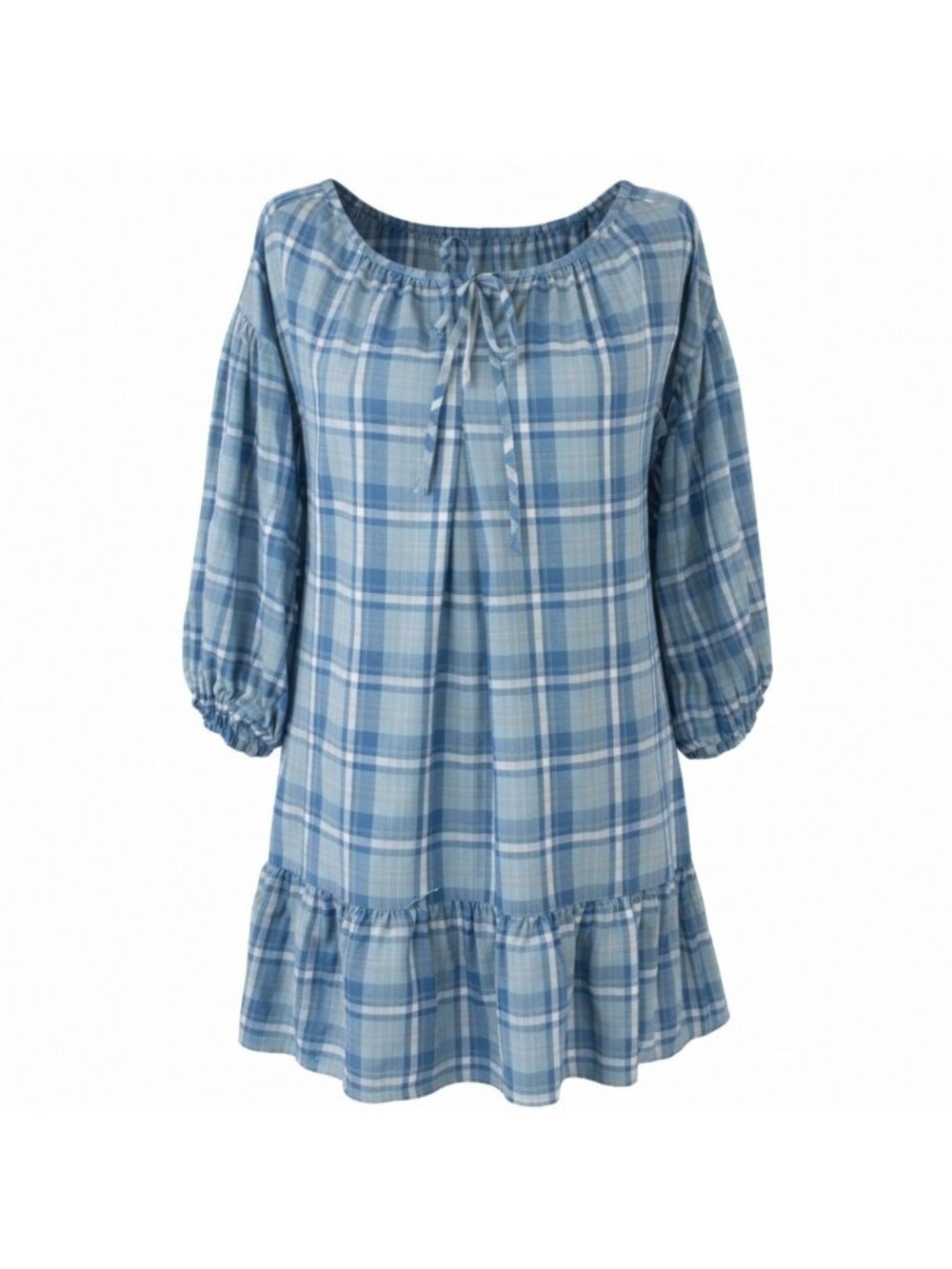 Max Studio Women's Size Small Plaid Ruffle Hem Baby Doll Mini Peasant Dress NEW